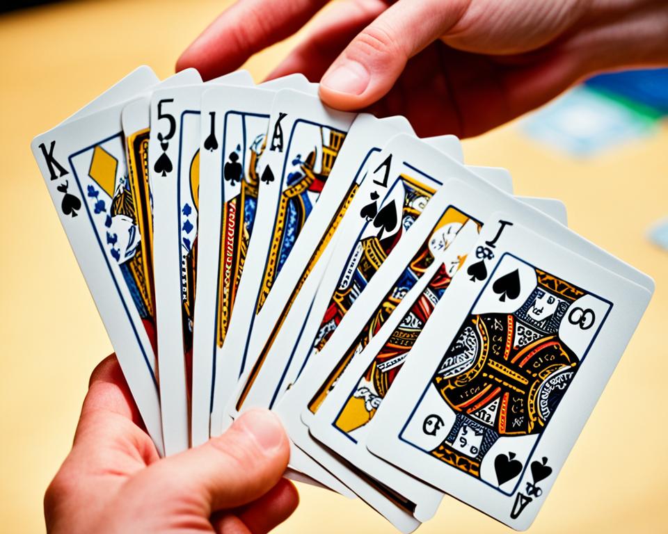 5 card poker cards and hands yellow backgrount